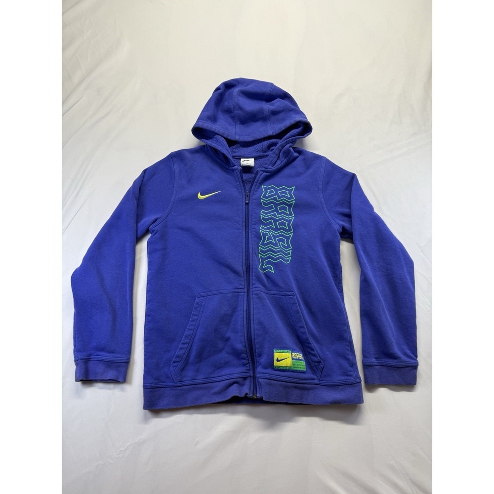 Nike Full Zip Hoodie Youth XL Blue Green Brazil Flag Logo Official Sweatshirt